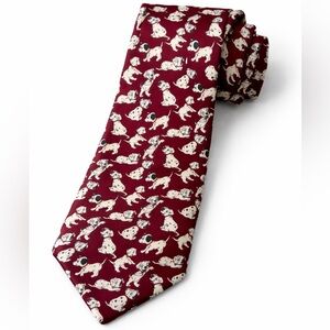 Tie Rack & Disney 101 Dalmatians dogs Silk Tie Burgundy Novelty Italy Made Men’s